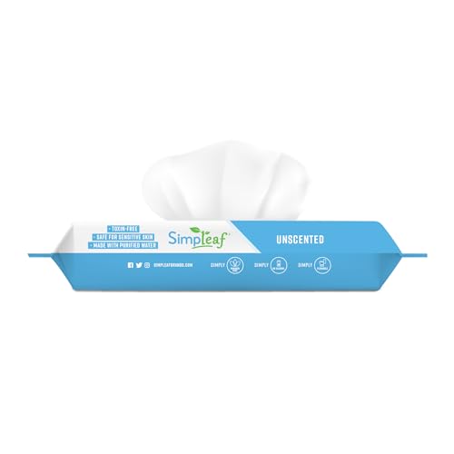 Simpleaf Flushable Wet Wipes Unscented | Plastic Free, Paraben & Alcohol Free | Hypoallergenic & Safe for Sensitive Skin | Soothing Aloe Formula | Adult Toilet Wipes (3 x 50 Counts Pack) 150 Counts