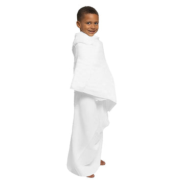 Child wearing a white robe on a white background