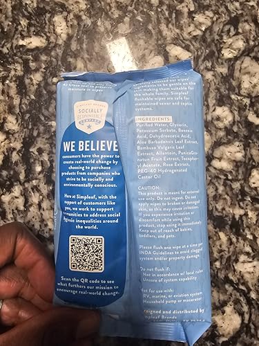 Simpleaf Flushable Wet Wipes Unscented | Plastic Free, Paraben & Alcohol Free | Hypoallergenic & Safe for Sensitive Skin | Soothing Aloe Formula | Adult Toilet Wipes (6 x 50 Counts Pack) 300 Counts