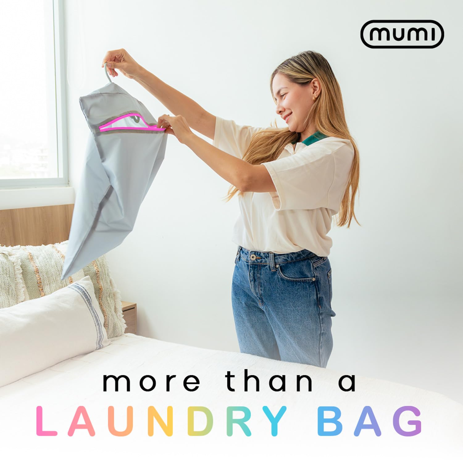 MUMI Travel Laundry Bag – Moisture & Smell-Proof Wash Bag with Folding Hanger & Outer Pouch for Travel, Gym & Home Organization – Large Orange Bag