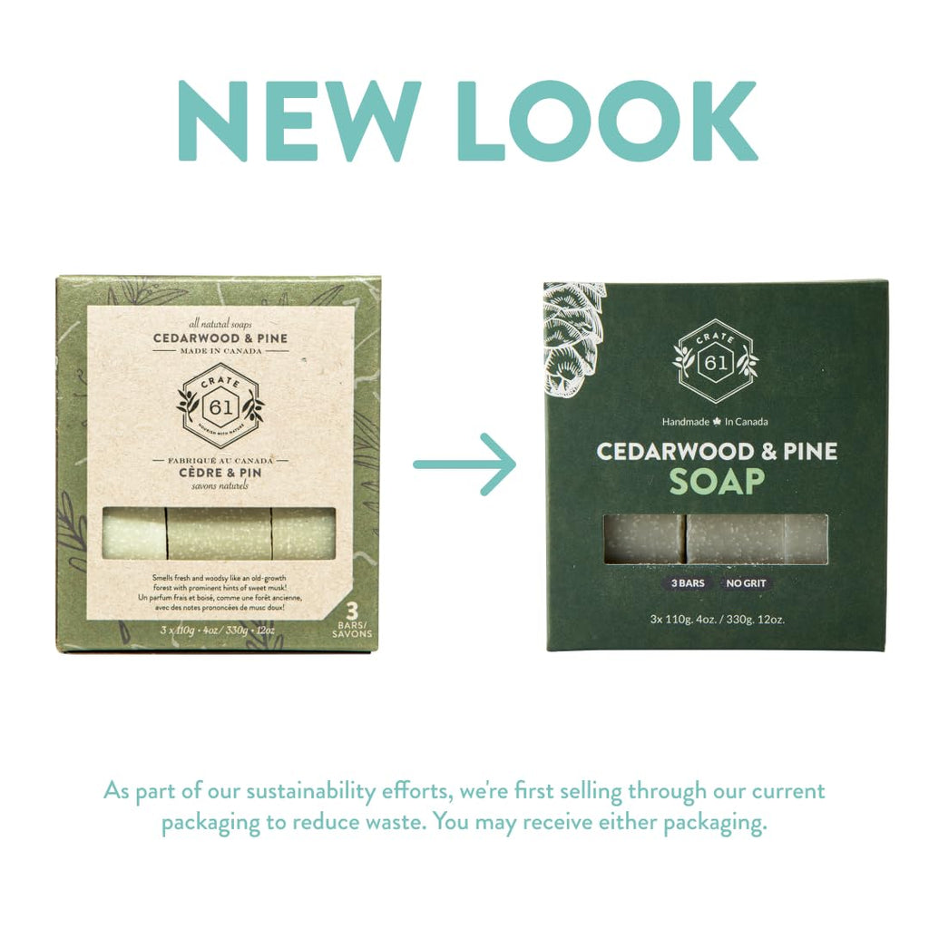 Crate 61 Organics, Handmade in Canada, Plant Based Cold Process Natural Bar Soap For Face And Body, With Premium Essential Oils, For Men And Women 3 Pack (Cedarwood Pine)