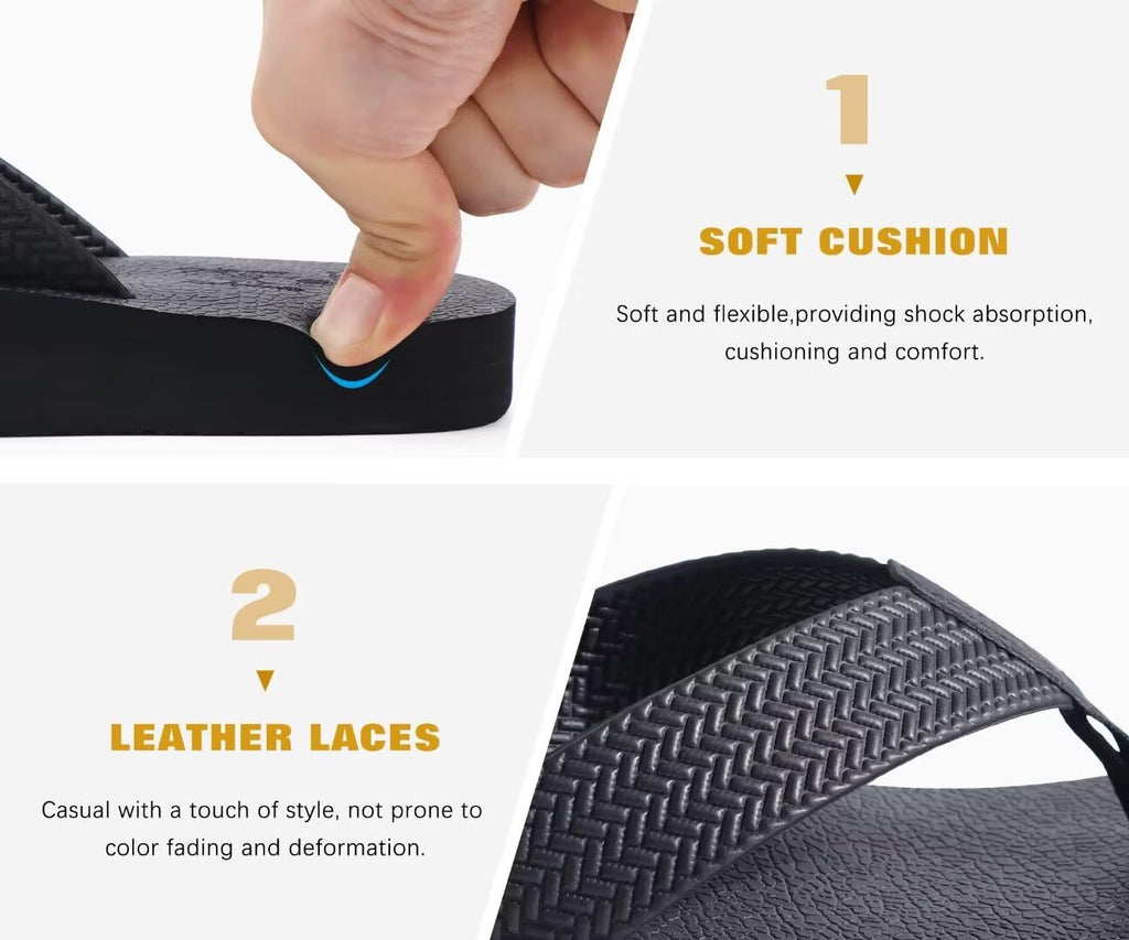 KuaiLu Men's Rubber Flip Flops Arch Support Summer Beach Pool Water Thong Sandals Waterproof Rubber Walking Shoes Slip on Orthotic Casual Sport Cushioned Wide Slides Shower Slippers Black Size 11