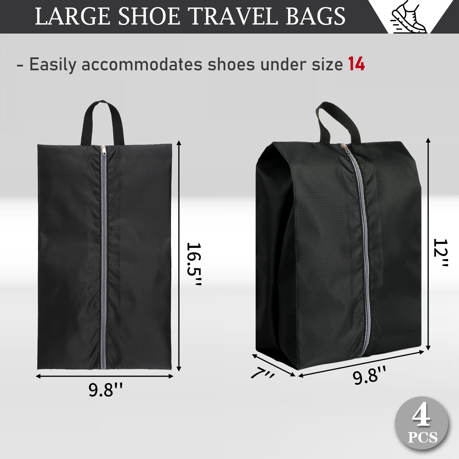 Shoe Bags for Travel, Set of 4 Pack Shoe Travel Bags for Packing, Large Waterproof Portable Travel Shoe Bag with Zipper Travel Essentials Women for and Men