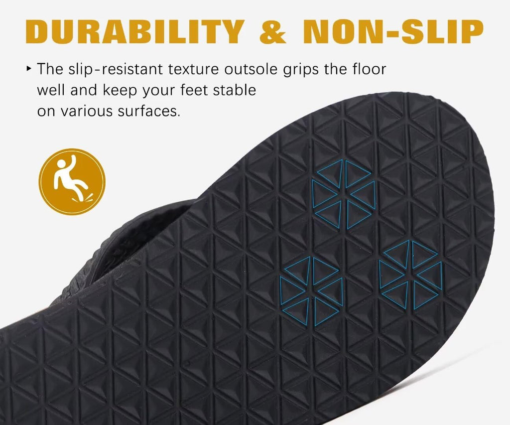 KuaiLu Men's Rubber Flip Flops Arch Support Summer Beach Pool Water Thong Sandals Waterproof Rubber Walking Shoes Slip on Orthotic Casual Sport Cushioned Wide Slides Shower Slippers Black Size 11