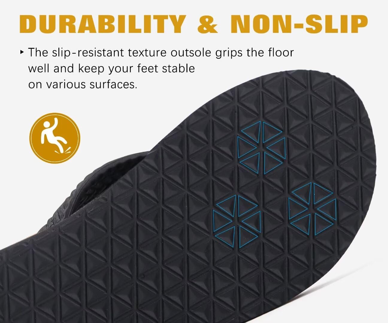 KuaiLu Men's Rubber Flip Flops Arch Support Summer Beach Pool Water Thong Sandals Waterproof Rubber Walking Shoes Slip on Orthotic Casual Sport Cushioned Wide Slides Shower Slippers Black Size 11