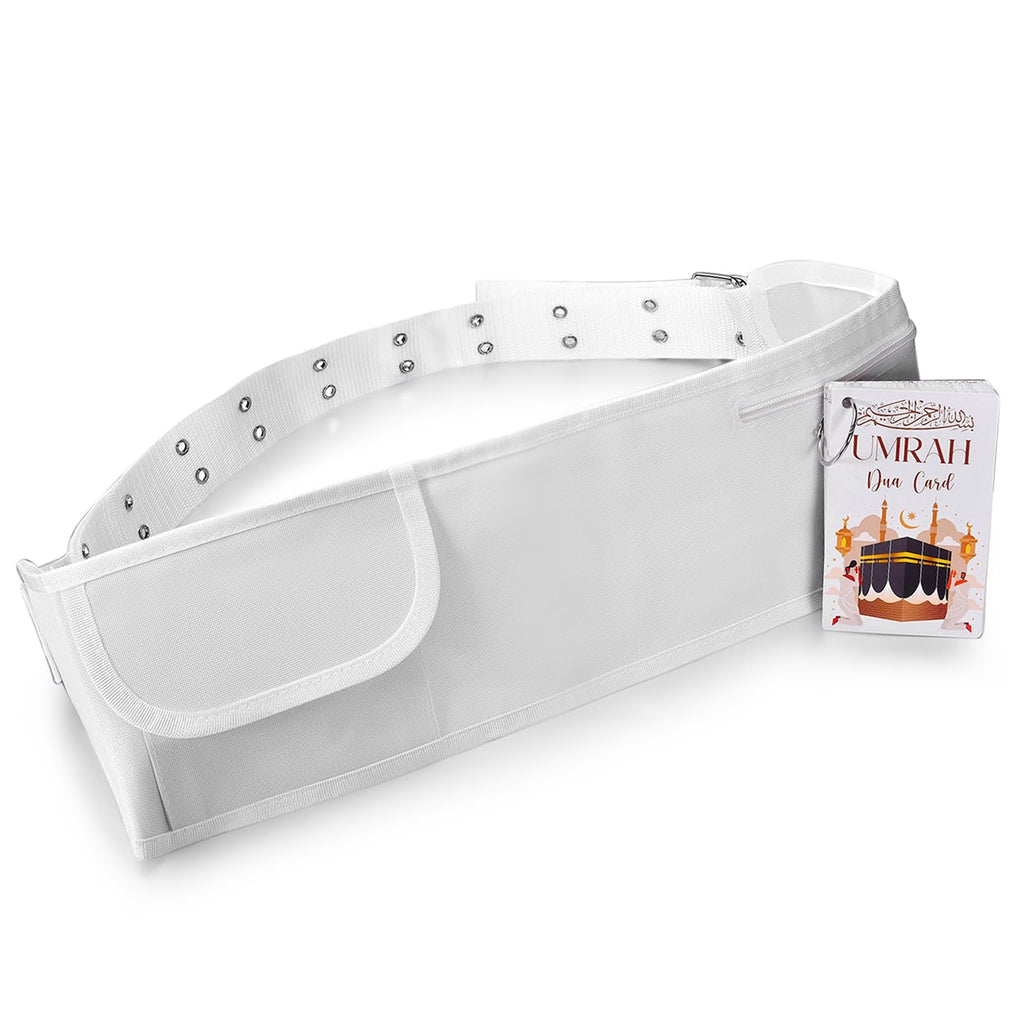 20 Umrah Dua Cards & Ihram Belt – Step-by-Step Umrah Guide, Dua Flashcards, Prayer & Supplication Cards, Islamic Dua Reminder, Adjustable Ihram Belt with Pockets & Zippers – Perfect Umrah Gift Set