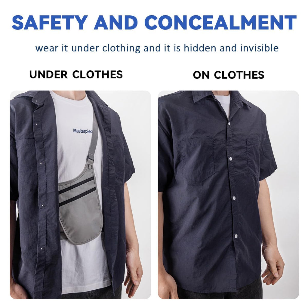 Crossbody Money Belt for Travel Women & Men Hidden, Travel Wallet Pouch - Slim Passport Holde, RFID Blocking Neck Wallet Under Clothes to Protect Cash, Credit Cards and Documents (BLACK)