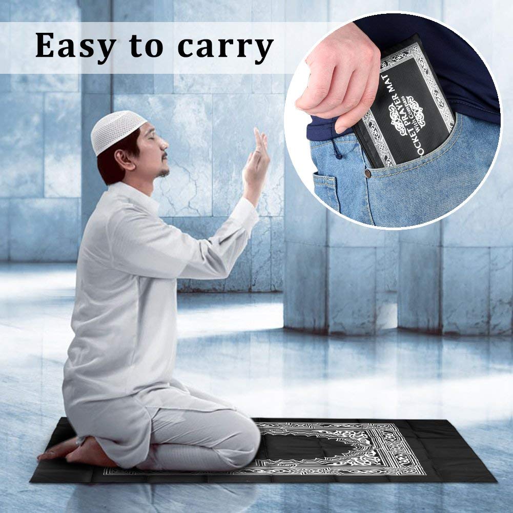 Hitopin 4 PCS Portable Travel Prayer Mat – Waterproof Muslim Prayer Rug for Ramadan, Travel, and Daily Prayers (Green, Blue, Red, Black)