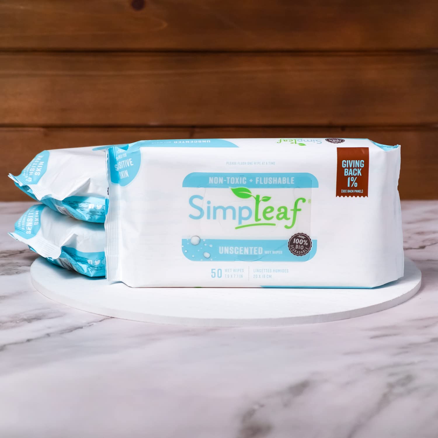 Simpleaf Flushable Wet Wipes Unscented | Plastic Free, Paraben & Alcohol Free | Hypoallergenic & Safe for Sensitive Skin | Soothing Aloe Formula | Adult Toilet Wipes (3 x 50 Counts Pack) 150 Counts