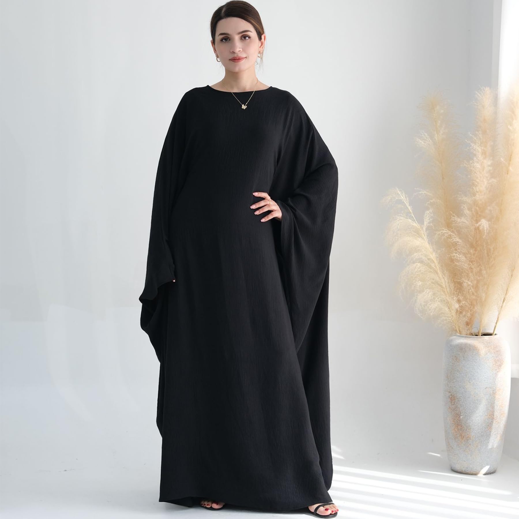 Women Muslim Abaya Dress 1Piece Bat Sleeve Islamic Maxi Robe Fashion Jilbab for Women Eid Kaftan Muslim Robe