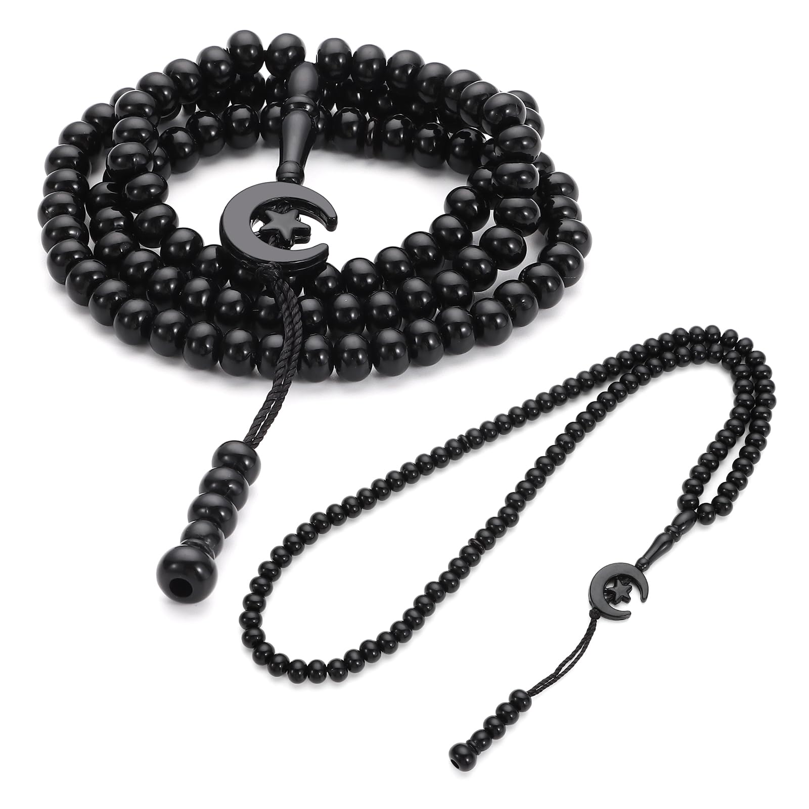 Dazzleimart 2 Pack Prayer Beads, Muslim Tasbih 99 Beads Allah & Muhammad Islamic Prayer Rosary Muslim Islam Misbaha Tasbeeh 99 Necklace for Men and Women(Black)