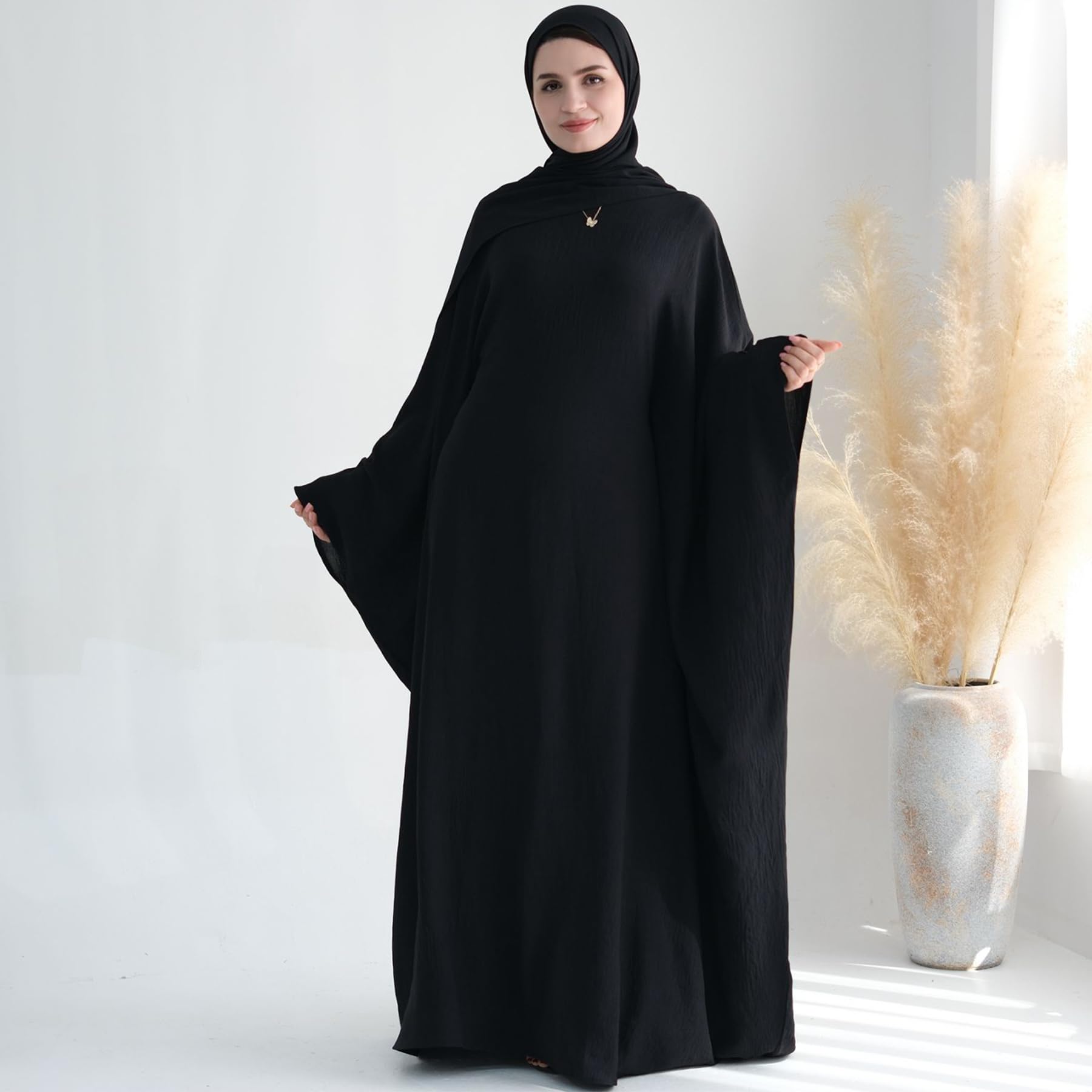 Women Muslim Abaya Dress 1Piece Bat Sleeve Islamic Maxi Robe Fashion Jilbab for Women Eid Kaftan Muslim Robe