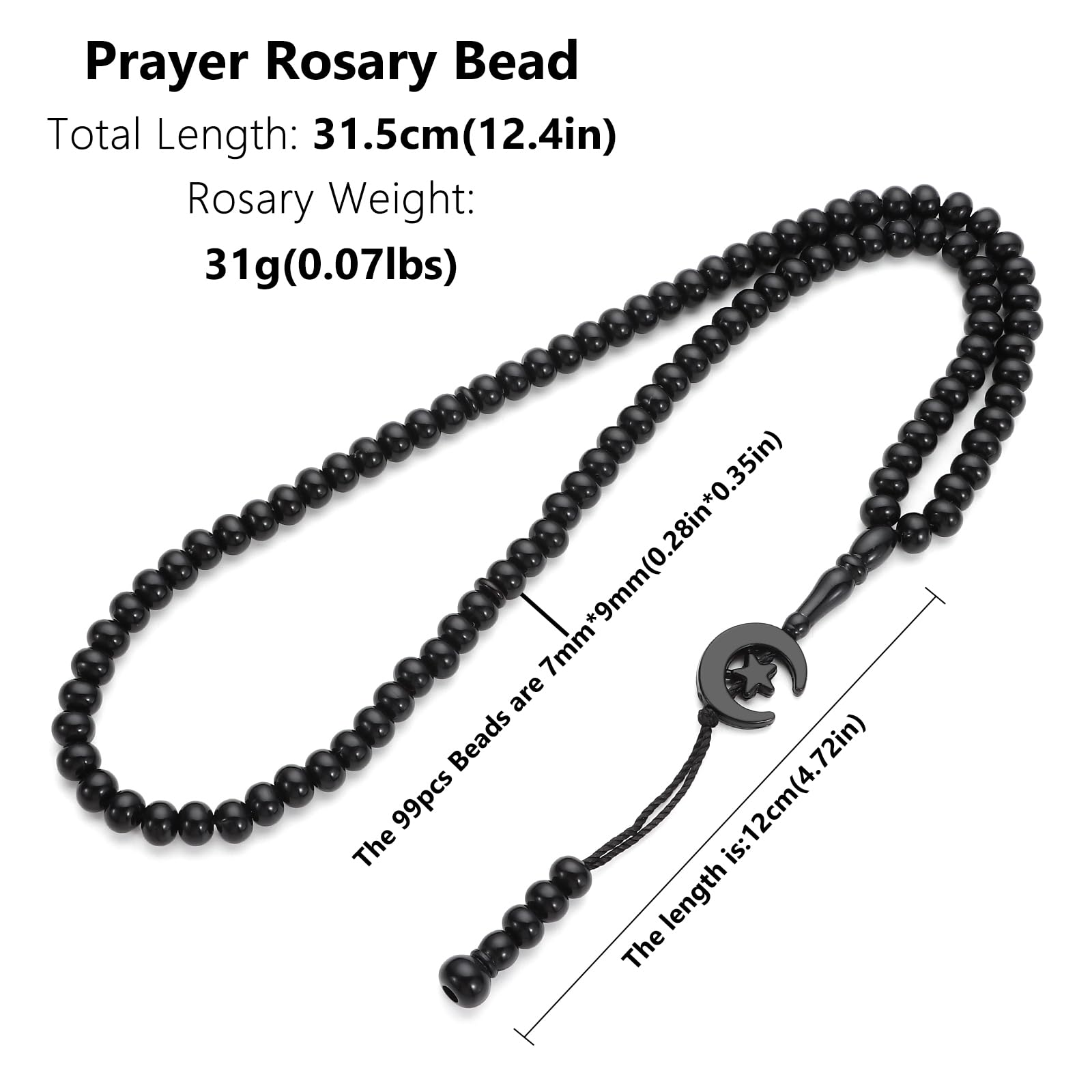 Dazzleimart 2 Pack Prayer Beads, Muslim Tasbih 99 Beads Allah & Muhammad Islamic Prayer Rosary Muslim Islam Misbaha Tasbeeh 99 Necklace for Men and Women(Black)