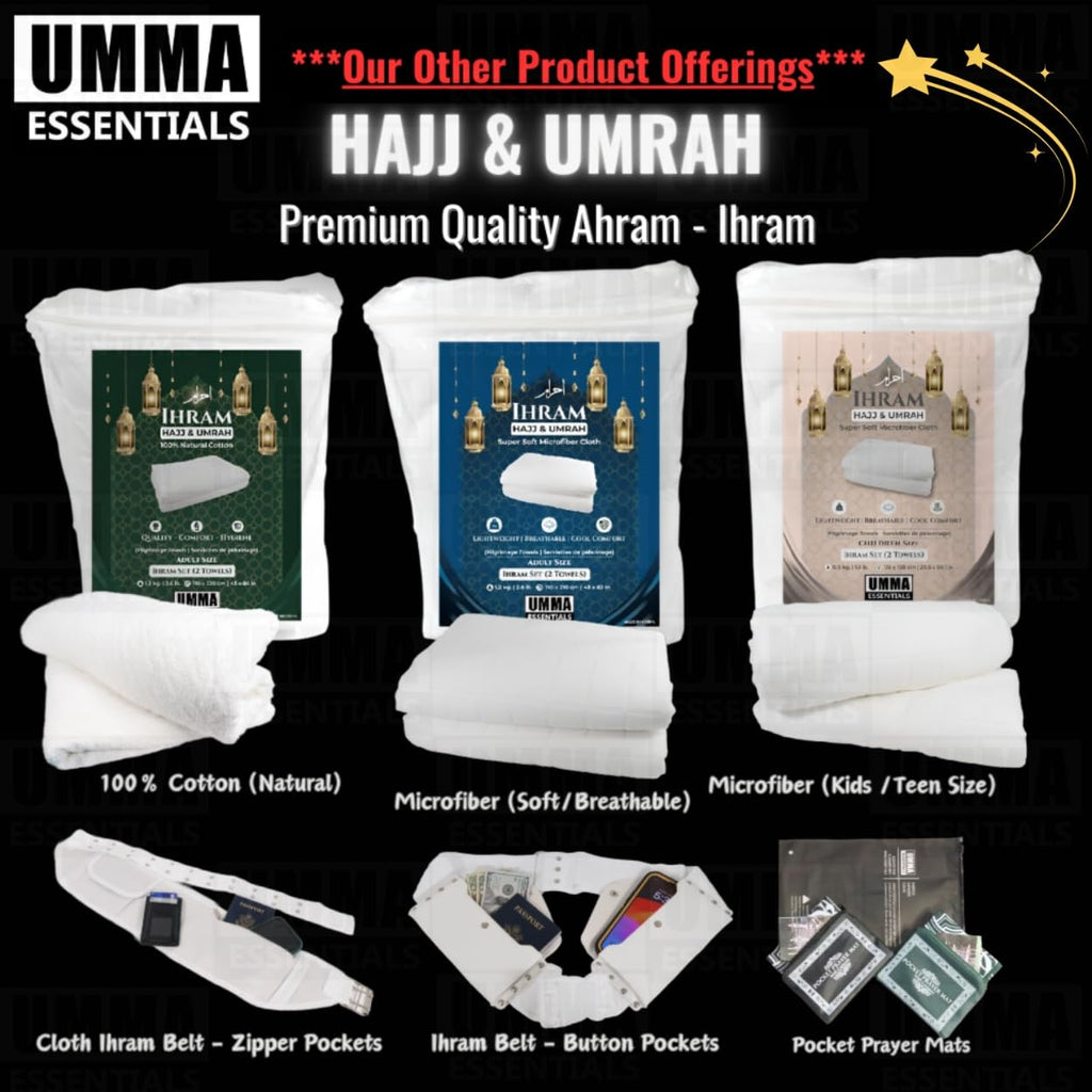 UMMA ESSENTIALS, Ihram Ehram Ahram for Men, 100% Cotton, Hajj Umrah Ihram Ehram Towels, Hypoallergenic, Quick-Drying, Lightweight, Breathable, 2 Count, White, Adult Size 110 x 220cm = 43X86 inch