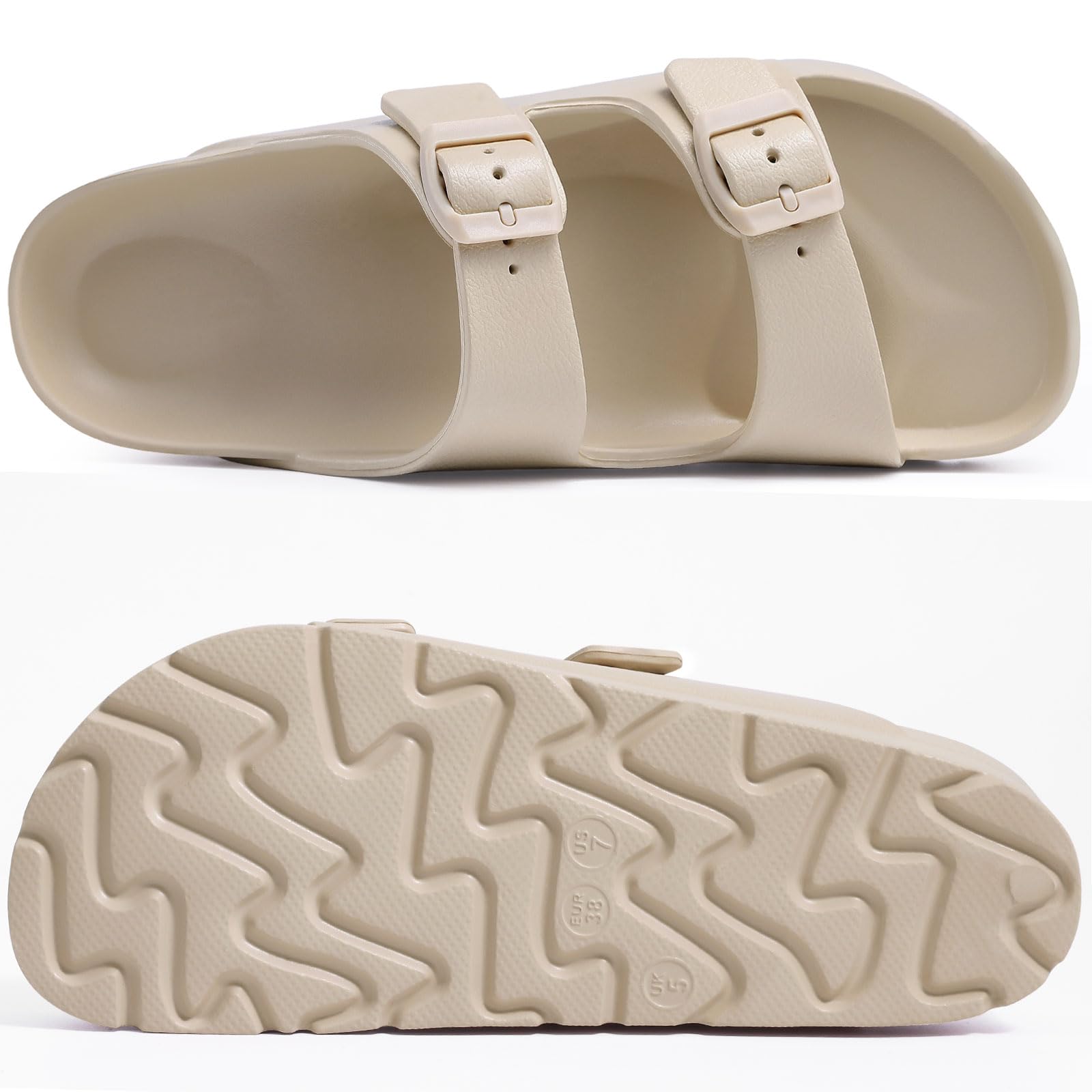 Goosecret Women's Platform Sandals with Arch Support Chunky Lightweight Foam Slip on Slides Comfortable Summer Beach Sandals with Adjustable Buckle Nude, 37(size 6.5-7)