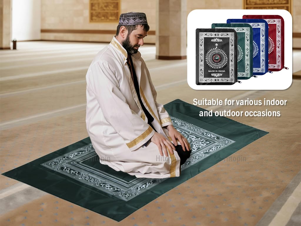 Hitopin 4 PCS Portable Travel Prayer Mat – Waterproof Muslim Prayer Rug for Ramadan, Travel, and Daily Prayers (Green, Blue, Red, Black)