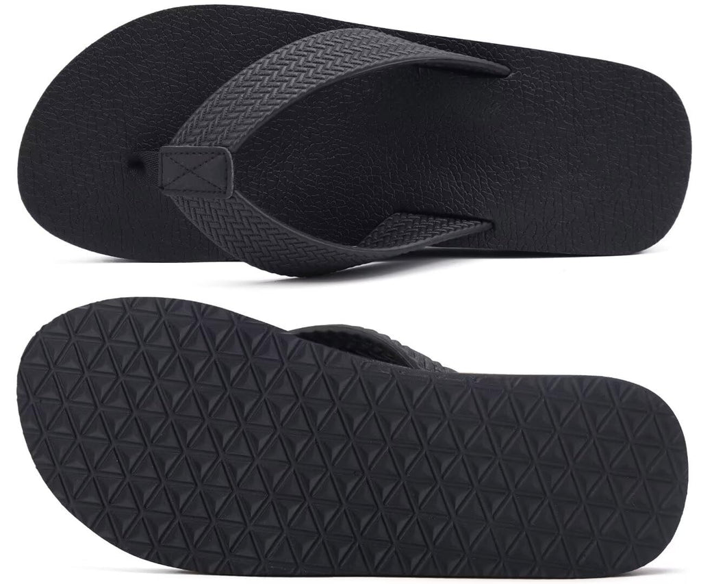 KuaiLu Men's Rubber Flip Flops Arch Support Summer Beach Pool Water Thong Sandals Waterproof Rubber Walking Shoes Slip on Orthotic Casual Sport Cushioned Wide Slides Shower Slippers Black Size 11