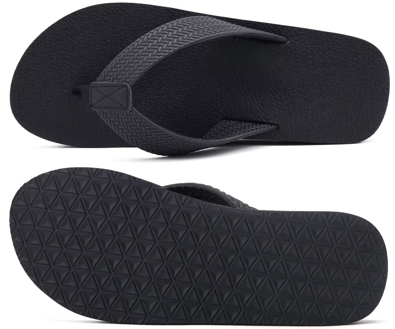 KuaiLu Men's Rubber Flip Flops Arch Support Summer Beach Pool Water Thong Sandals Waterproof Rubber Walking Shoes Slip on Orthotic Casual Sport Cushioned Wide Slides Shower Slippers Black Size 11