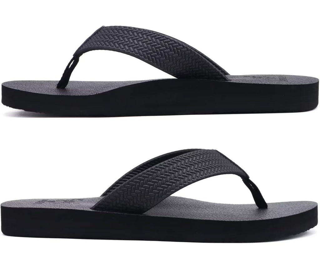 KuaiLu Men's Rubber Flip Flops Arch Support Summer Beach Pool Water Thong Sandals Waterproof Rubber Walking Shoes Slip on Orthotic Casual Sport Cushioned Wide Slides Shower Slippers Black Size 11