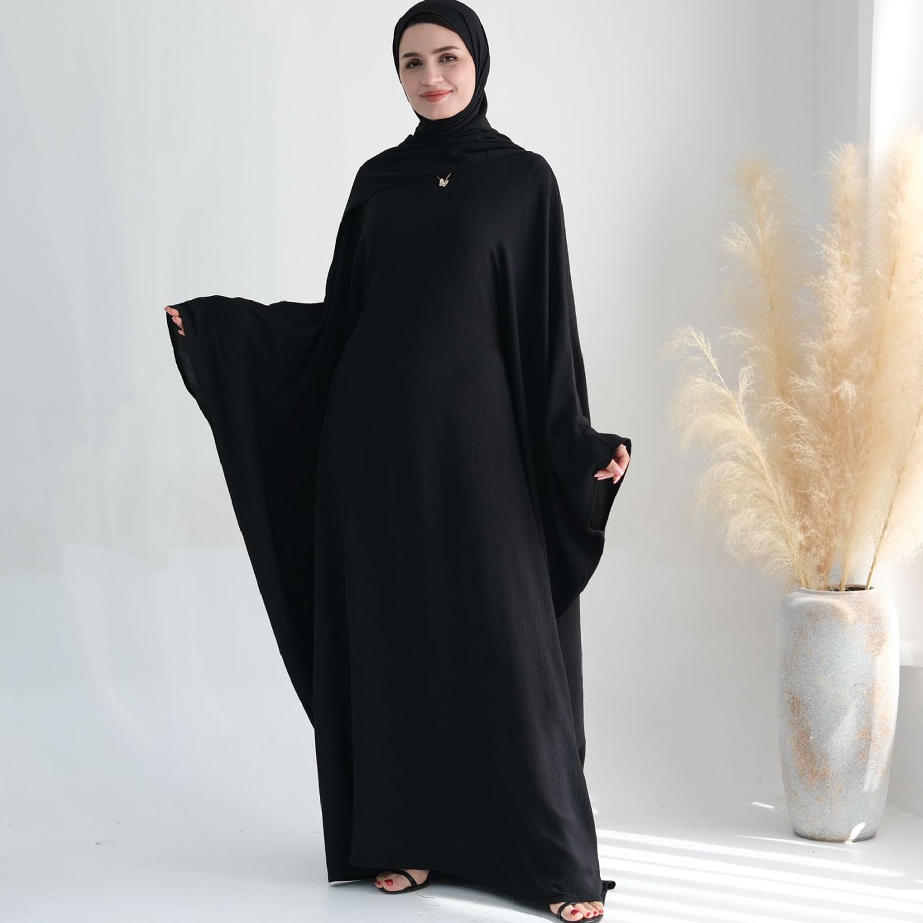 Women Muslim Abaya Dress 1Piece Bat Sleeve Islamic Maxi Robe Fashion Jilbab for Women Eid Kaftan Muslim Robe