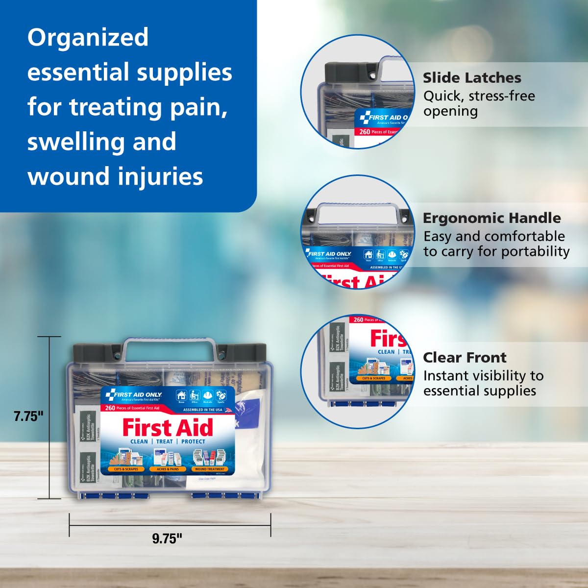 Eco-Friendly Emergency First Aid Kit for Home, Work, and Travel, 260 Pieces