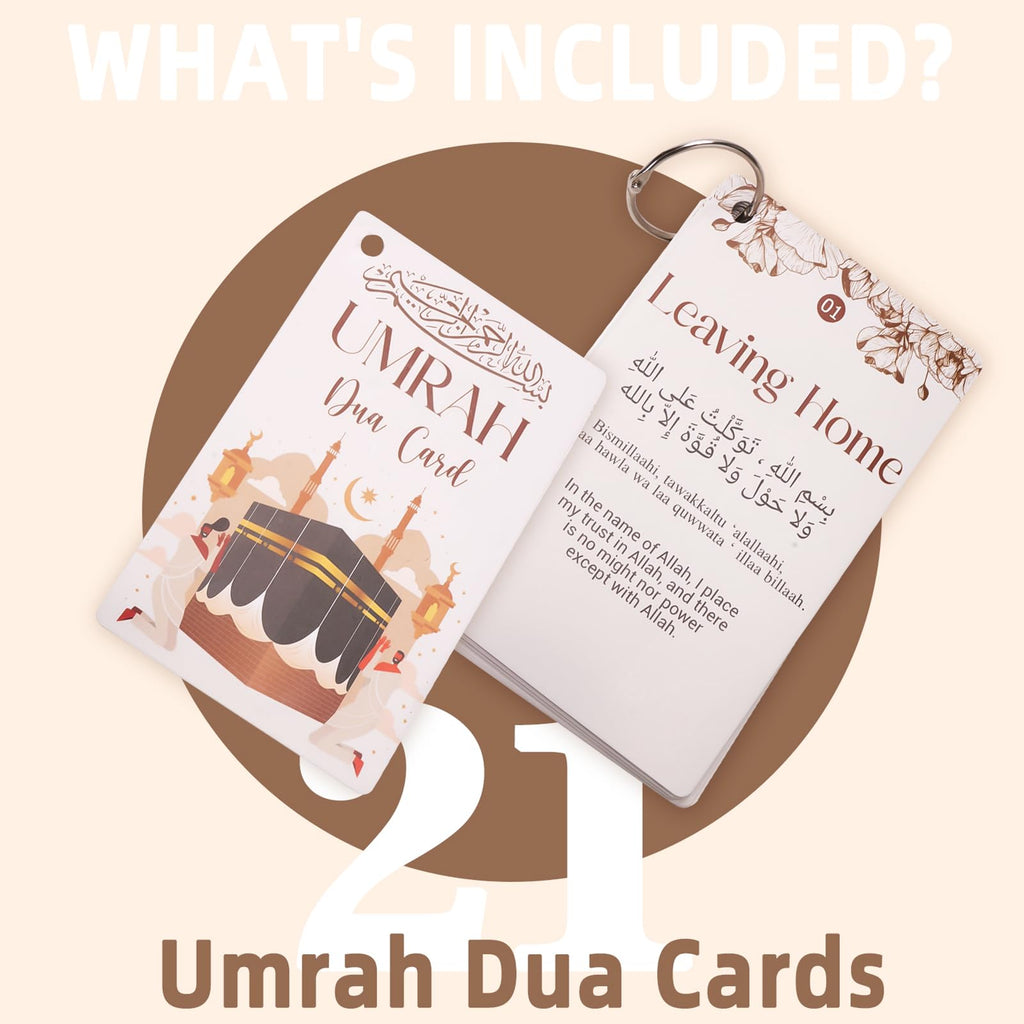20 Umrah Dua Cards & Ihram Belt – Step-by-Step Umrah Guide, Dua Flashcards, Prayer & Supplication Cards, Islamic Dua Reminder, Adjustable Ihram Belt with Pockets & Zippers – Perfect Umrah Gift Set