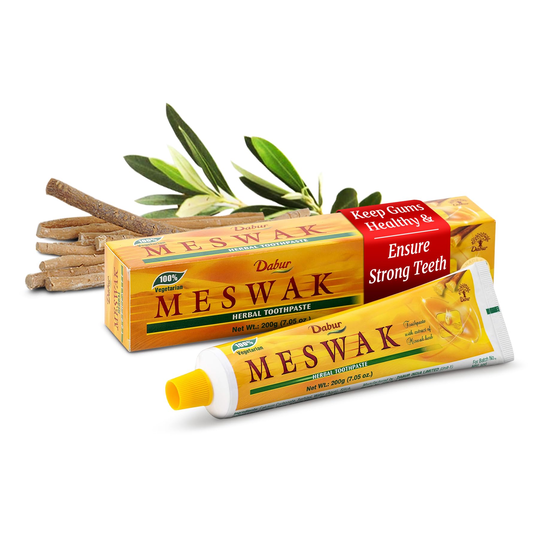 Dabur Meswak Herbal Toothpaste - All Natural Toothpaste for a Refreshing Oral Care Experience - Unmatched Freshness of Dabur's Natural Toothpaste, Formulated with Care for Your Oral Well-Being - 200g
