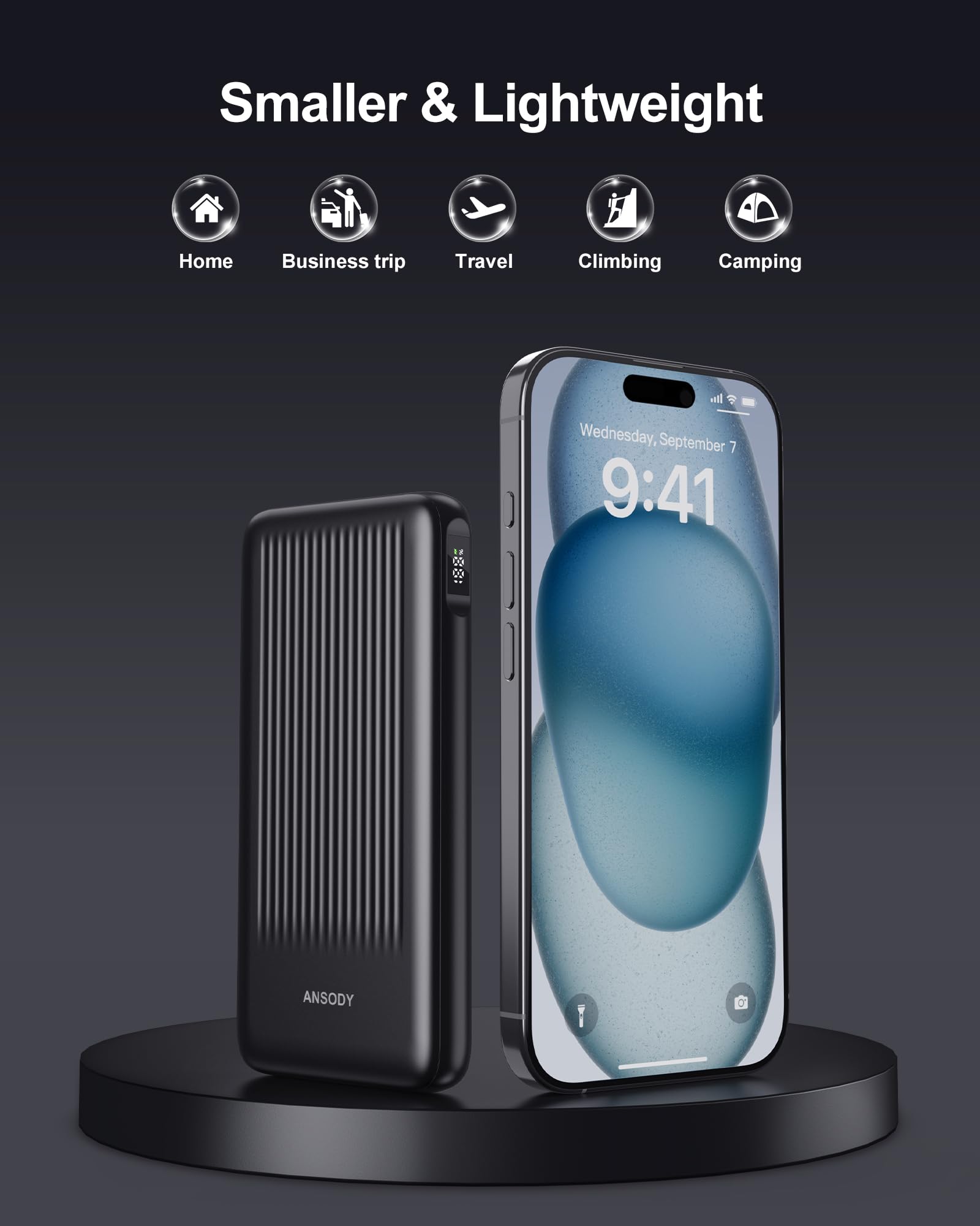 Ansody 2-Pack 10000mAh Power Bank Fast Charging, 22.5W Compact USB C Portable Charger with 2 Outputs & 2 Inputs, LED Display Battery Pack Compatible with iPhone Samsung iPad Tablets, Black & Black