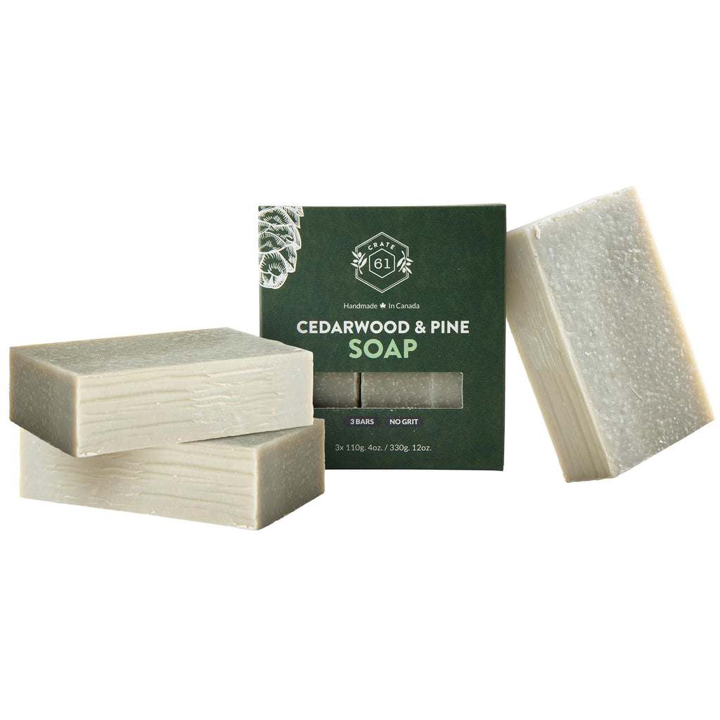 Crate 61 Organics, Handmade in Canada, Plant Based Cold Process Natural Bar Soap For Face And Body, With Premium Essential Oils, For Men And Women 3 Pack (Cedarwood Pine)