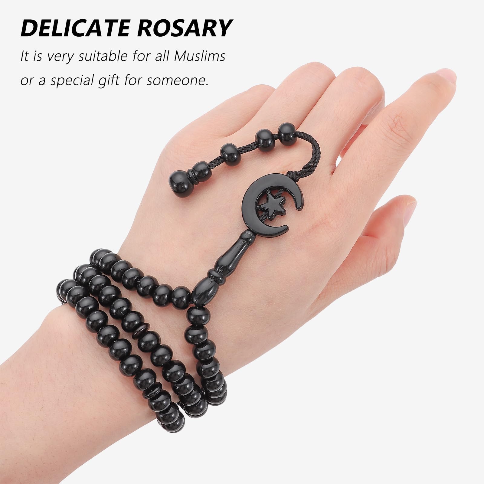 Dazzleimart 2 Pack Prayer Beads, Muslim Tasbih 99 Beads Allah & Muhammad Islamic Prayer Rosary Muslim Islam Misbaha Tasbeeh 99 Necklace for Men and Women(Black)