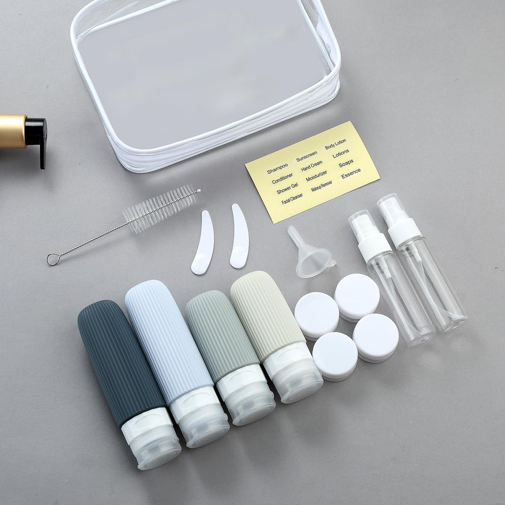 Mrsdry 16 Pack Travel Bottles Set, TSA Approved Leak Proof Silicone Squeezable Containers for Toiletries, Refillable Travel Accessories for Conditioner, Shampoo, Lotion & Body Wash Accessories