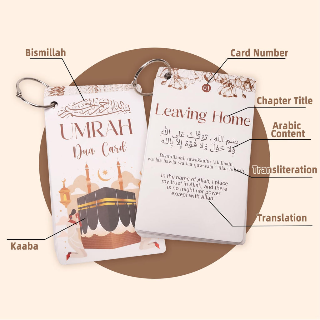 20 Umrah Dua Cards & Ihram Belt – Step-by-Step Umrah Guide, Dua Flashcards, Prayer & Supplication Cards, Islamic Dua Reminder, Adjustable Ihram Belt with Pockets & Zippers – Perfect Umrah Gift Set