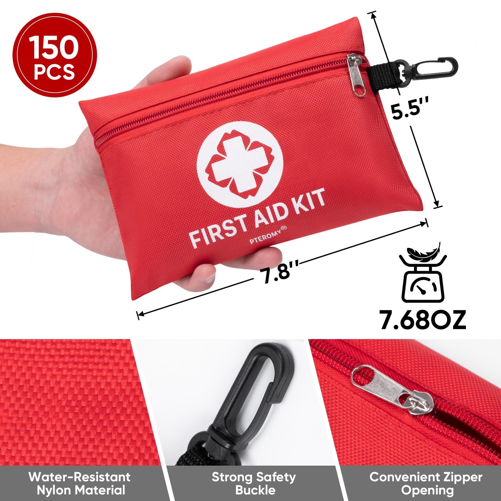 PTEROMY 150 Piece Mini First Aid Kit, Portable Small Emergency Kits Compact 1st Aid Kit for Car, Travel, Home, Camping, Outdoor, Hiking
