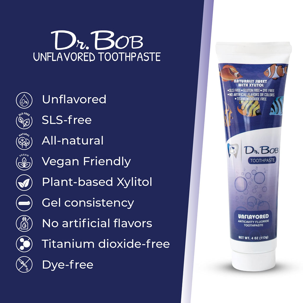 Eco-Friendly Kids Toothpaste by Dr. Bob – Gentle for Sensitive Teeth, No Flavor, Fluoride-Enriched, 4oz