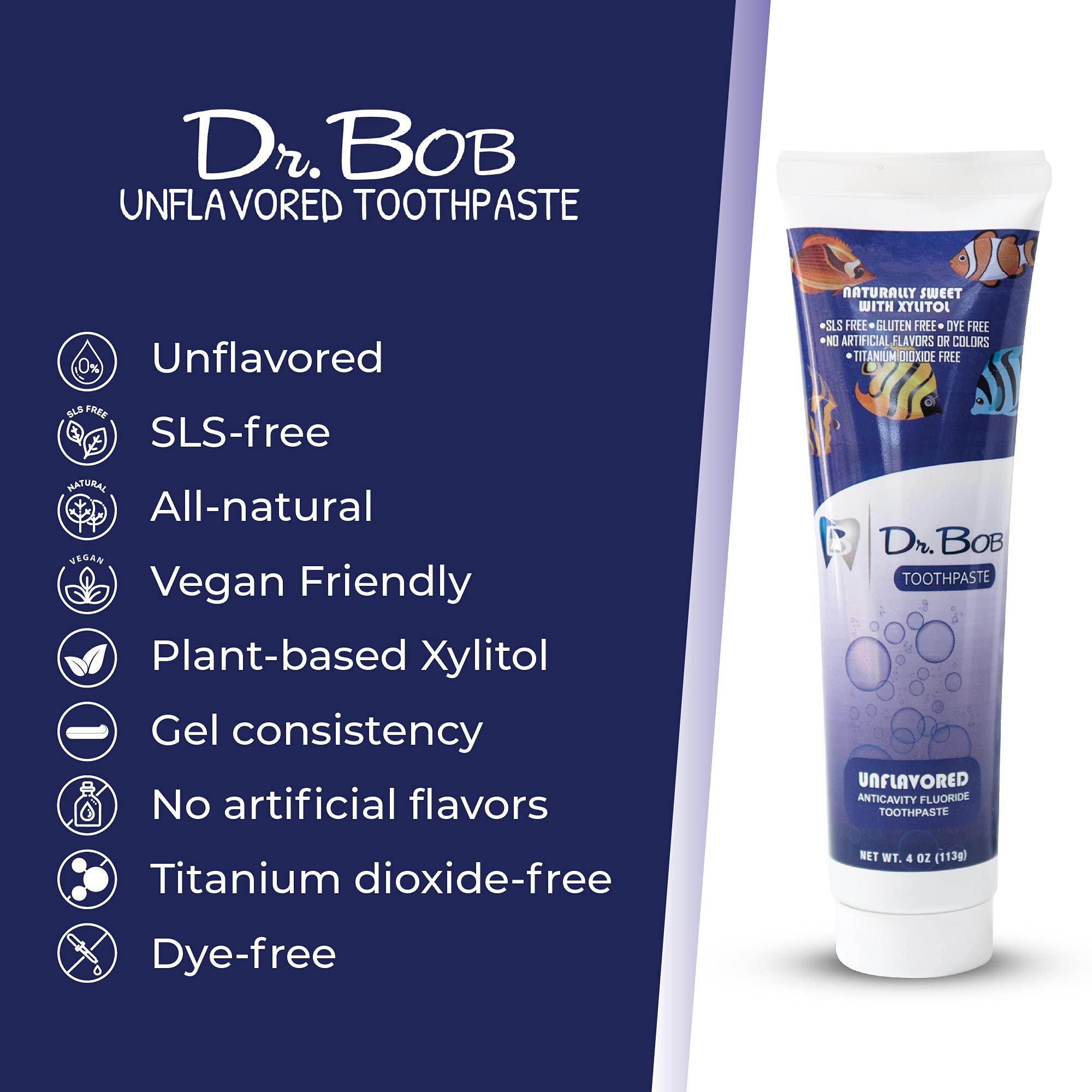 Eco-Friendly Kids Toothpaste by Dr. Bob – Gentle for Sensitive Teeth, No Flavor, Fluoride-Enriched, 4oz