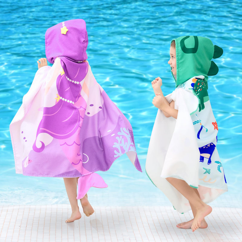 UOMNY Kids Hooded Beach Towel – 30" x 50", Soft Cotton Dinosaur Design for Ages 3-10, Pool & Bath Poncho