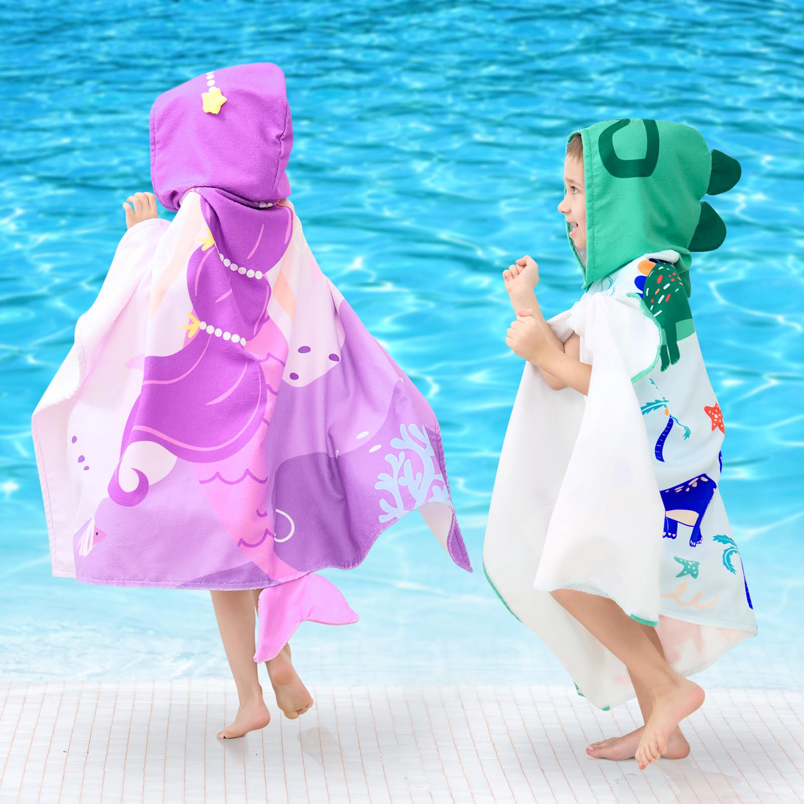 UOMNY Kids Hooded Beach Towel – 30" x 50", Soft Cotton Dinosaur Design for Ages 3-10, Pool & Bath Poncho