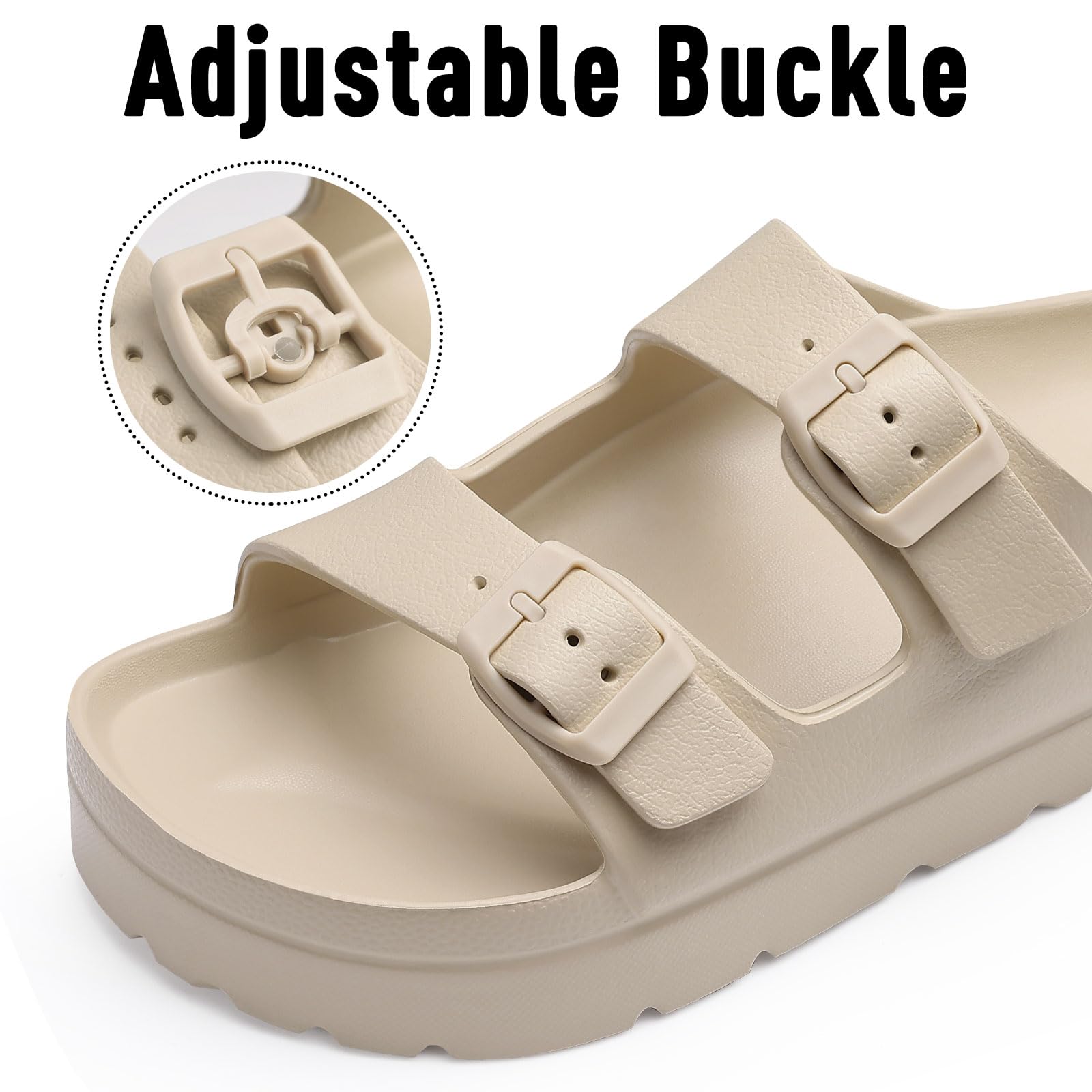 Goosecret Women's Platform Sandals with Arch Support Chunky Lightweight Foam Slip on Slides Comfortable Summer Beach Sandals with Adjustable Buckle Nude, 37(size 6.5-7)