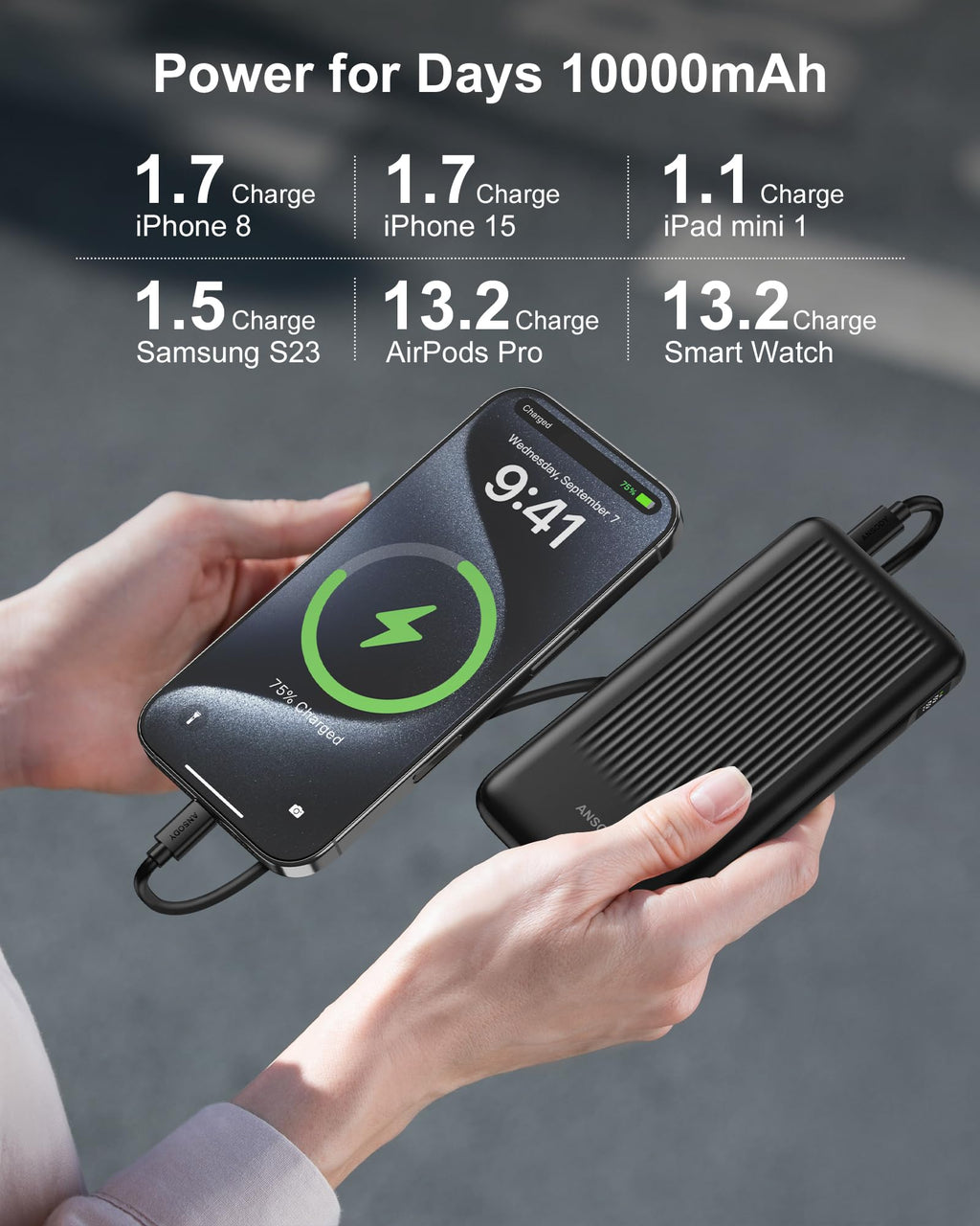 Ansody 2-Pack 10000mAh Power Bank Fast Charging, 22.5W Compact USB C Portable Charger with 2 Outputs & 2 Inputs, LED Display Battery Pack Compatible with iPhone Samsung iPad Tablets, Black & Black