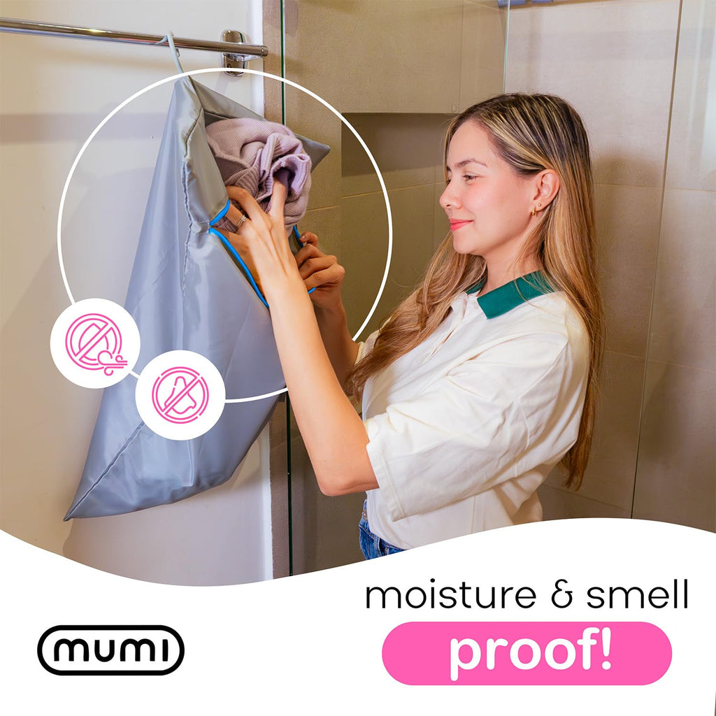 MUMI Travel Laundry Bag – Moisture & Smell-Proof Wash Bag with Folding Hanger & Outer Pouch for Travel, Gym & Home Organization – Large Orange Bag