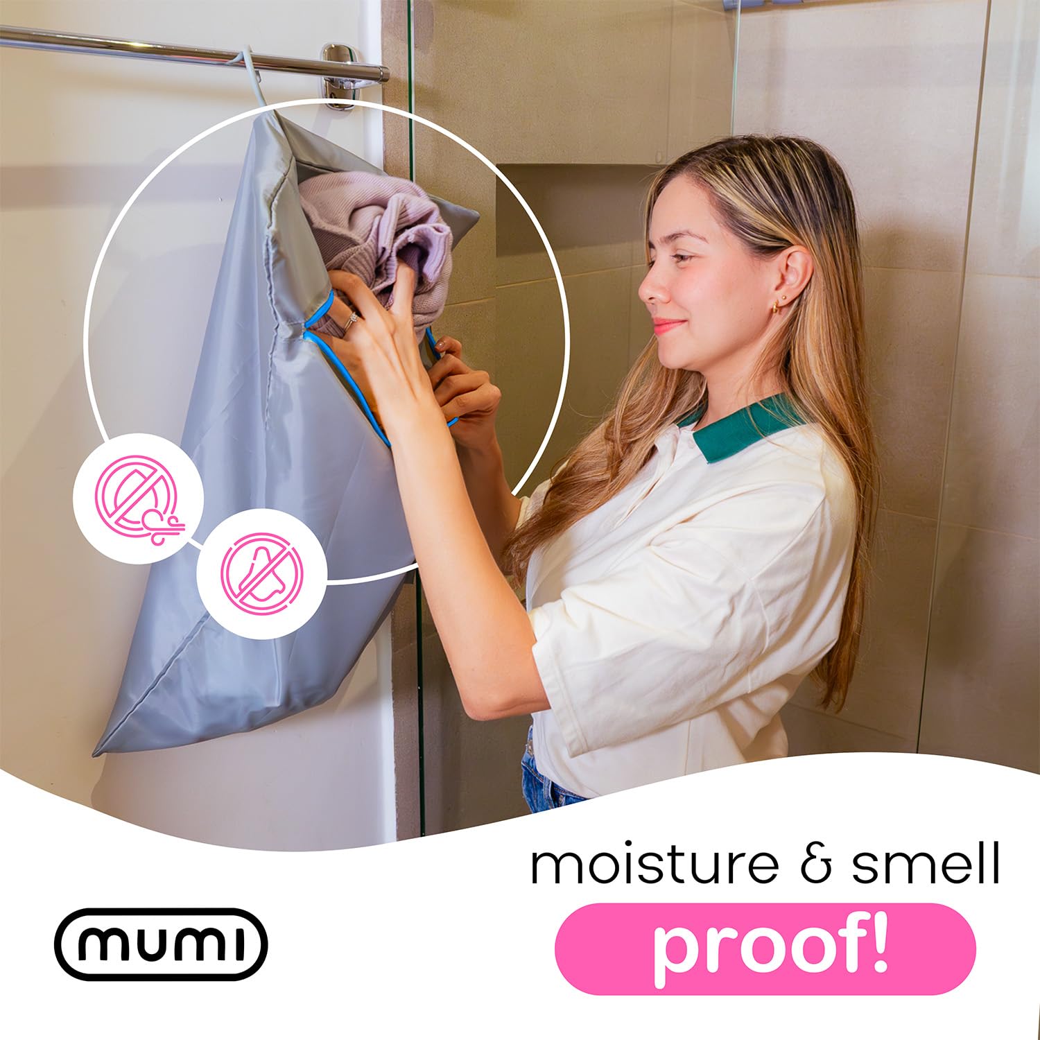 MUMI Travel Laundry Bag – Moisture & Smell-Proof Wash Bag with Folding Hanger & Outer Pouch for Travel, Gym & Home Organization – Large Orange Bag