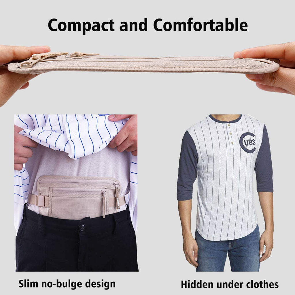 Money Belt for Travel, Slim RFID Blocking Women and Men Hidden Travel Pouch Under Clothes, Passport Holder Protect Cash Credit Card with 10 RFID Sleeves