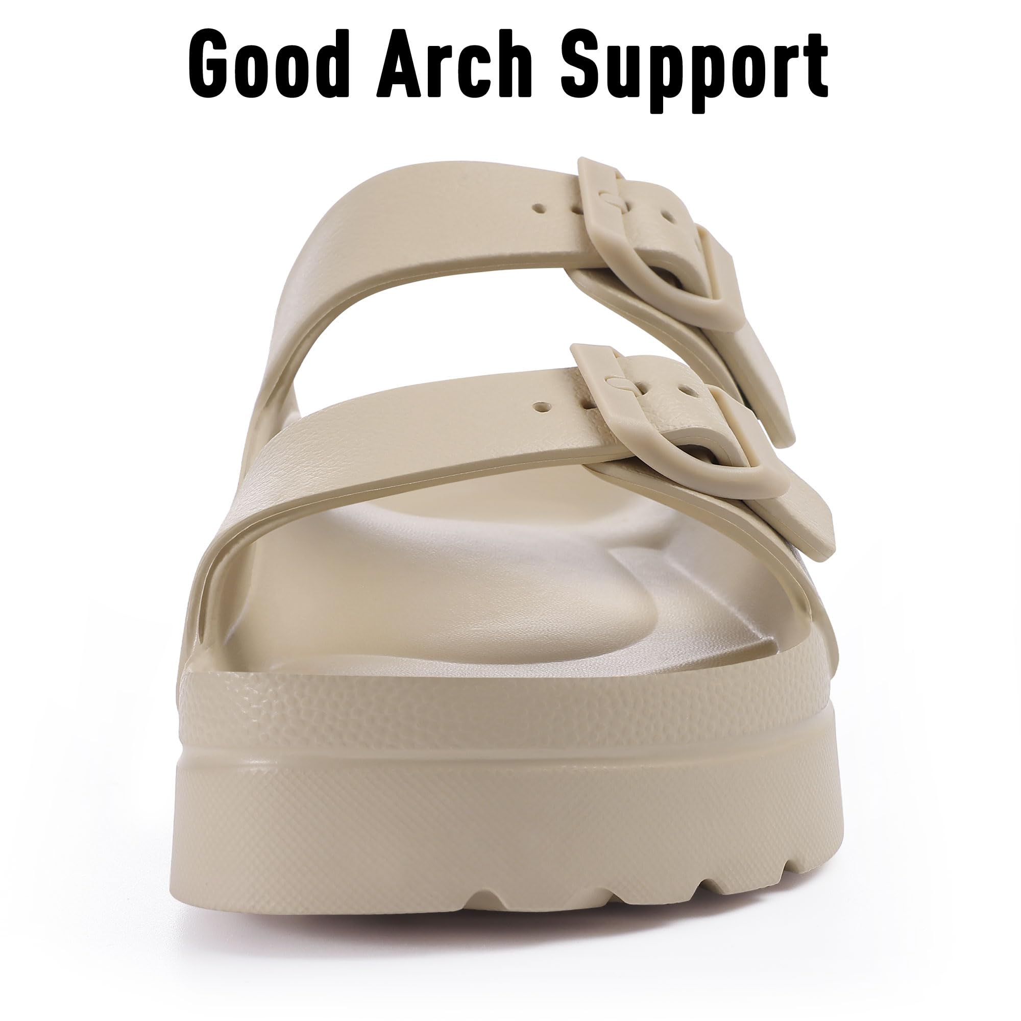 Goosecret Women's Platform Sandals with Arch Support Chunky Lightweight Foam Slip on Slides Comfortable Summer Beach Sandals with Adjustable Buckle Nude, 37(size 6.5-7)
