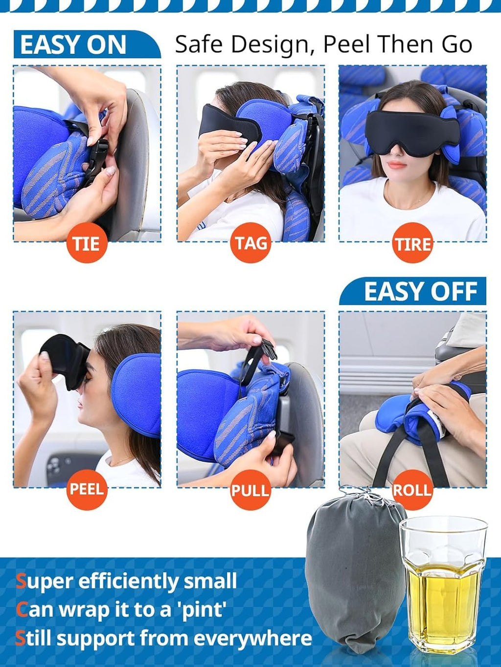 SARISUN Airplane Pillow Combo with Chin Strap & Sleep Mask – 360° Headrest Travel Pillow for Flights and Road Trips