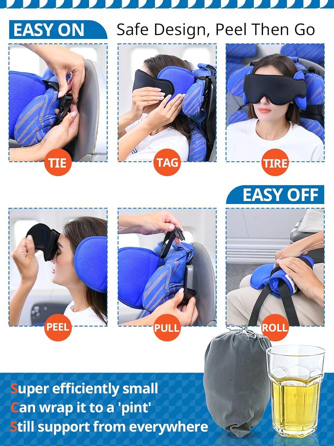 SARISUN Airplane Pillow Combo with Chin Strap & Sleep Mask – 360° Headrest Travel Pillow for Flights and Road Trips