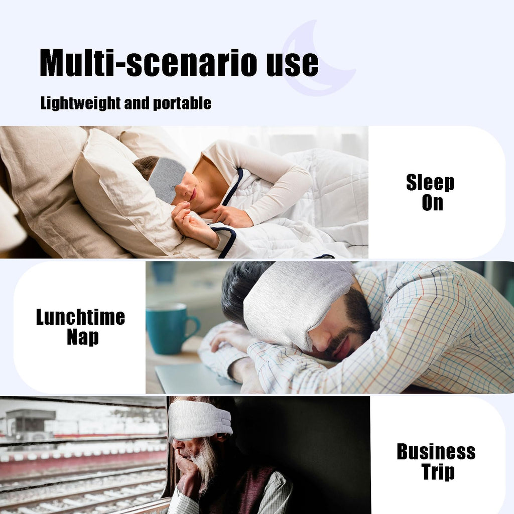 Hopomer Sleep Mask Sleeping Noise Cancelling Eye Masks for Women Men Blackout Eye Covers with Silicone Ear Plugs Set Cooling 3D Adjustable Eyemasks for Travel (Light Grey)