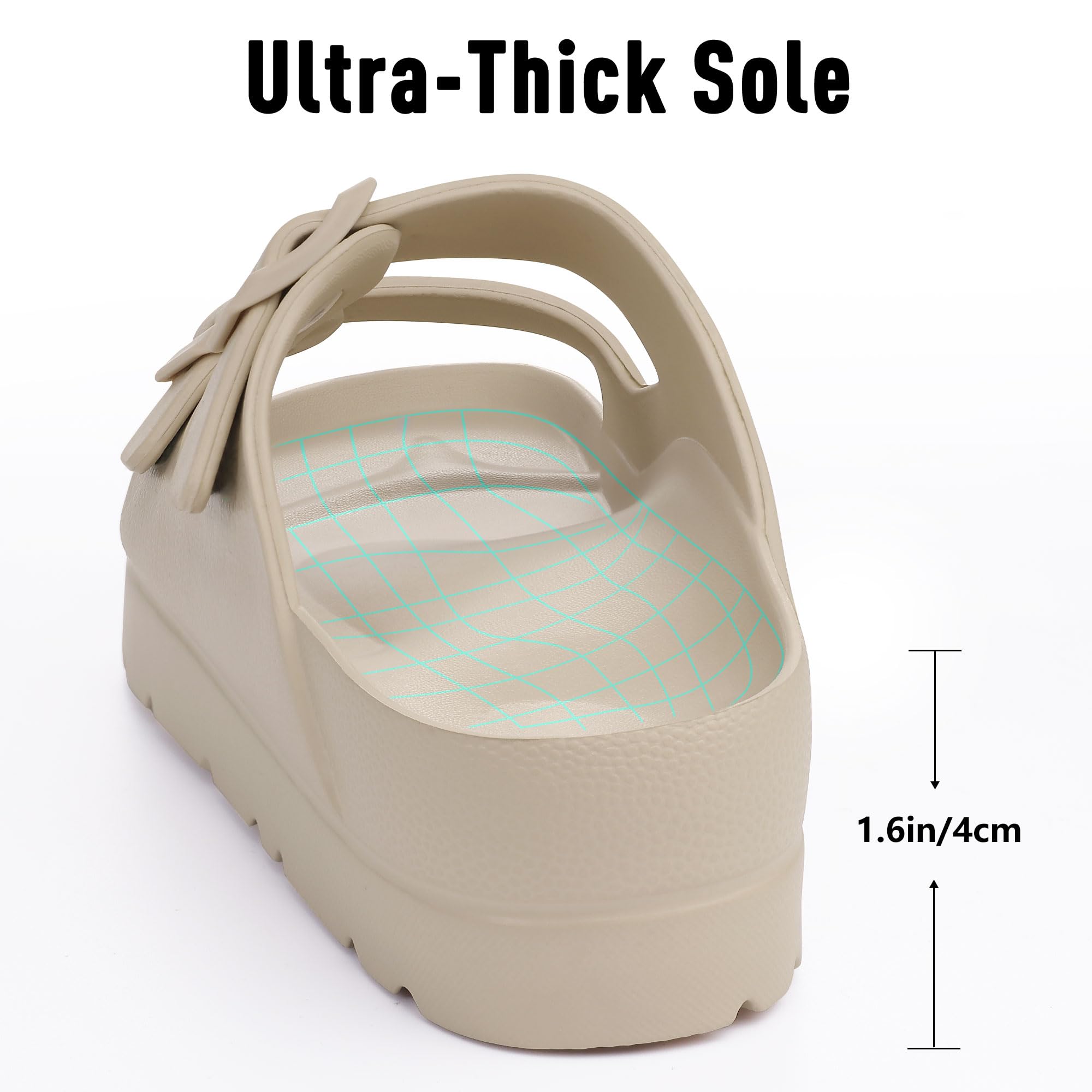 Goosecret Women's Platform Sandals with Arch Support Chunky Lightweight Foam Slip on Slides Comfortable Summer Beach Sandals with Adjustable Buckle Nude, 37(size 6.5-7)