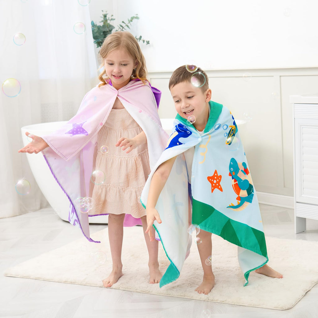 UOMNY Kids Hooded Beach Towel – 30" x 50", Soft Cotton Dinosaur Design for Ages 3-10, Pool & Bath Poncho