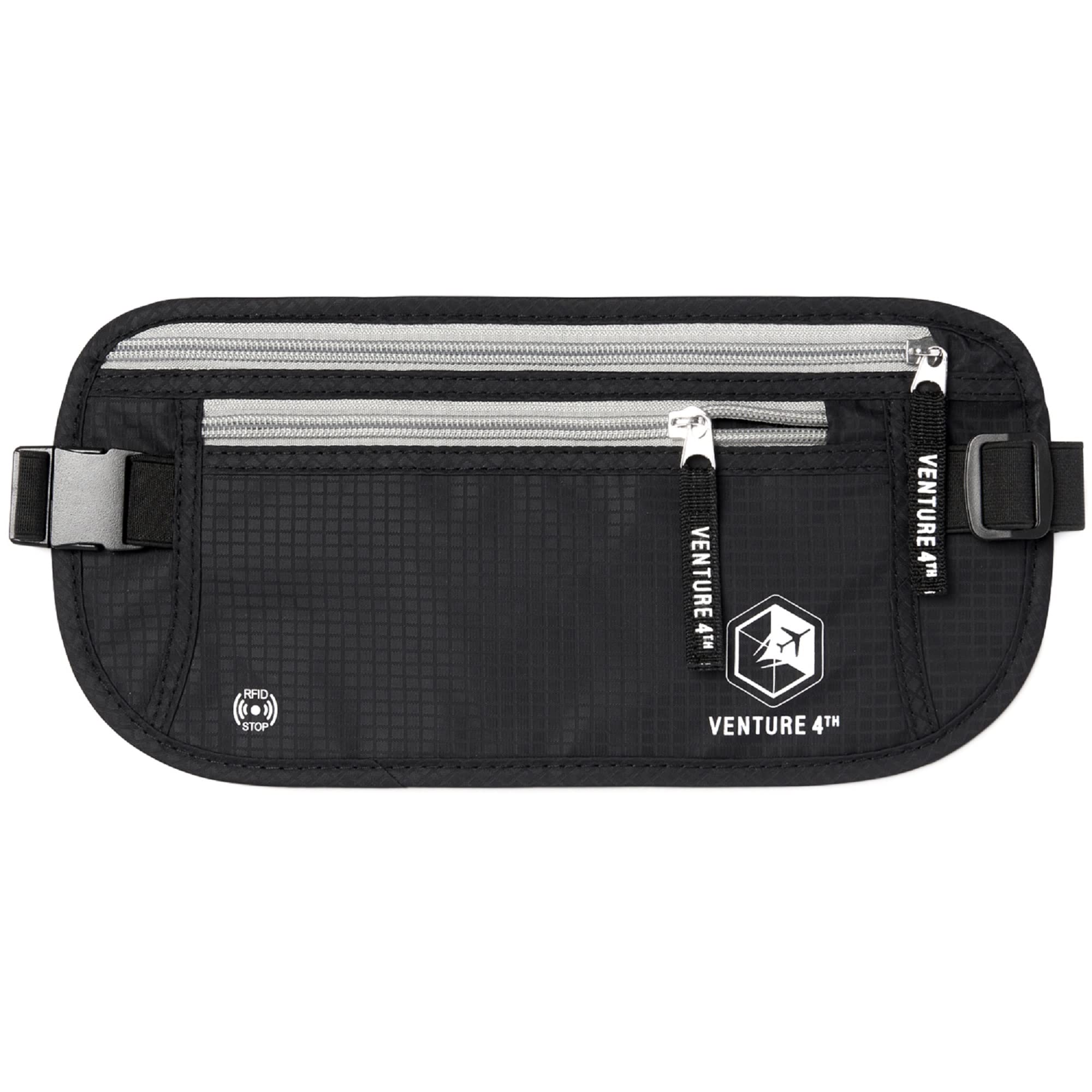 VENTURE 4TH Travel Money Belt - Slim Passport Holder RFID Blocking Travel Pouch to Protect Cash, Credit Cards and Travel Documents (Black)