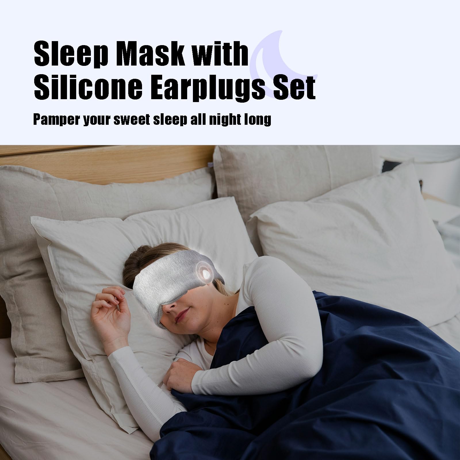 Hopomer Sleep Mask Sleeping Noise Cancelling Eye Masks for Women Men Blackout Eye Covers with Silicone Ear Plugs Set Cooling 3D Adjustable Eyemasks for Travel (Light Grey)